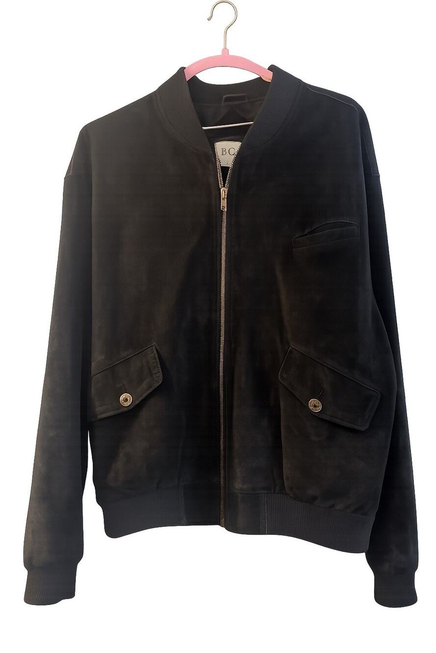 B&A Le Collezioni Mens Large Black Leather Bomber Jacket Full Zip Vintage